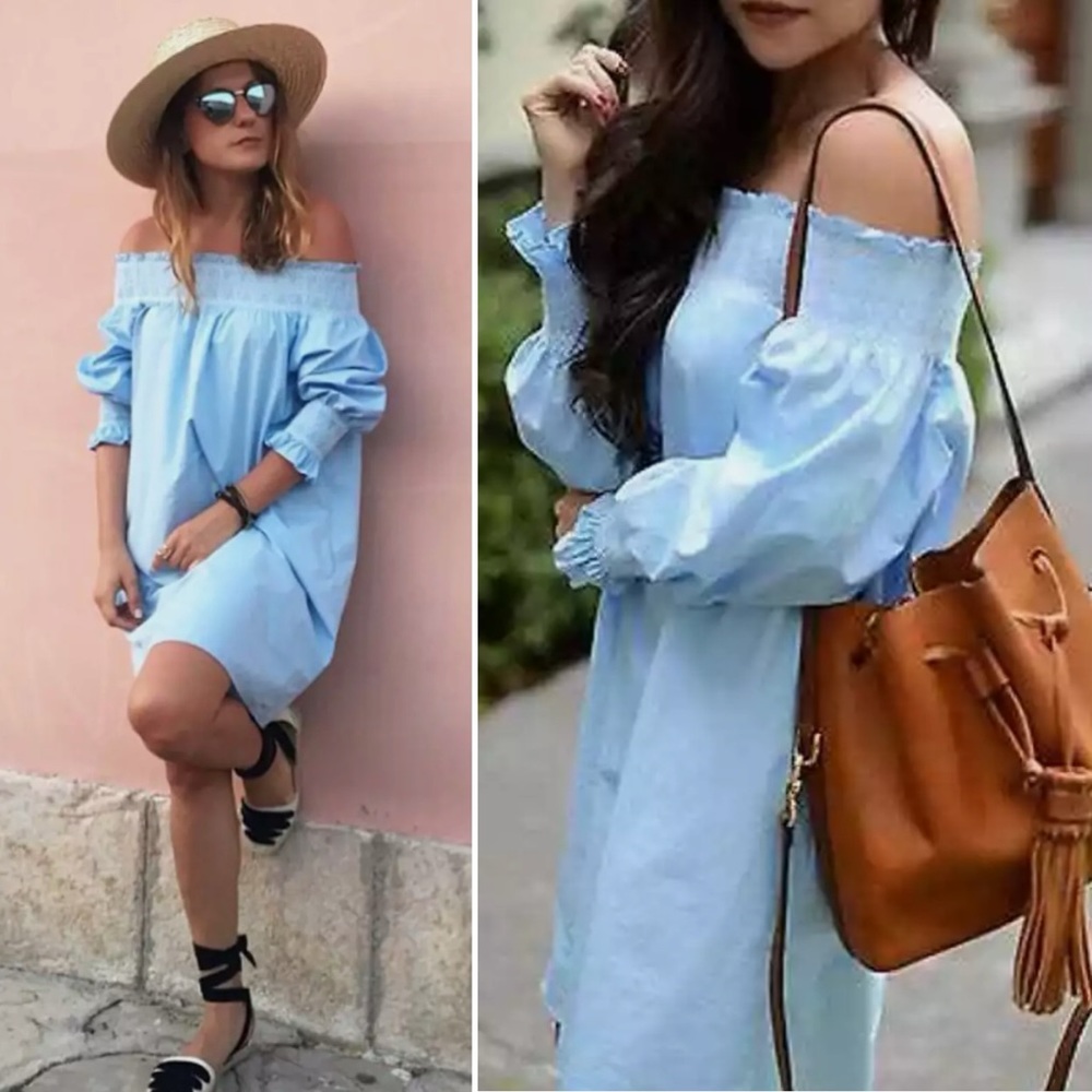 50% OFF Zara Women Poplin Off the Shoulder Tunic Dress